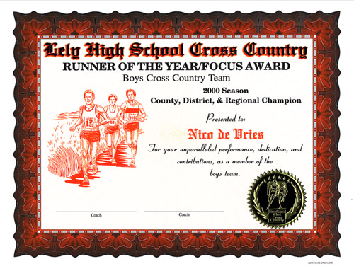 Free Printable Cross Country Certificates